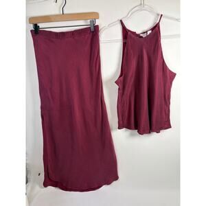 Bella Dahl Deep Plum Cupro Satin Bias Halter and Matching Skirt 2pc Set Small